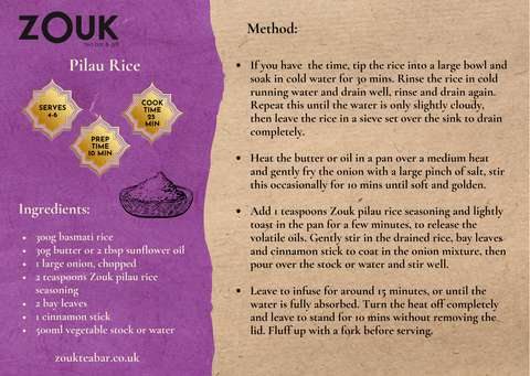 PIlau Rice Recipe Card