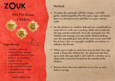 Piri Piri Roast Chicken Recipe Card from Zouk