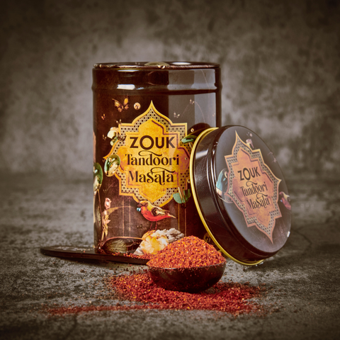 Tandoori Masala Powder (60G) - Authentic Spice Blend - Zouk - Tandoori Masala 60g Tin with spoon 1